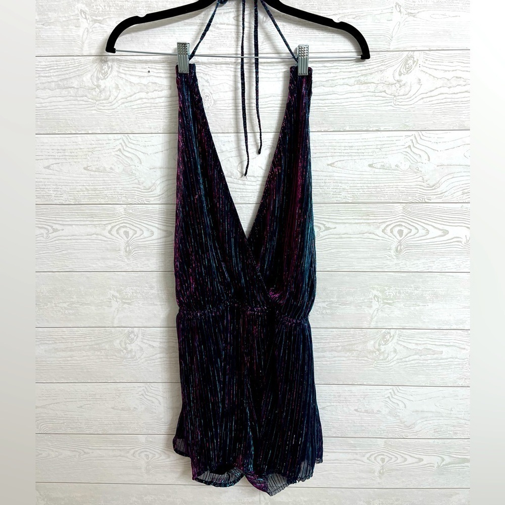 Lulu’s Women’s Black Multi Colored Metallic Halter Jumpsuit